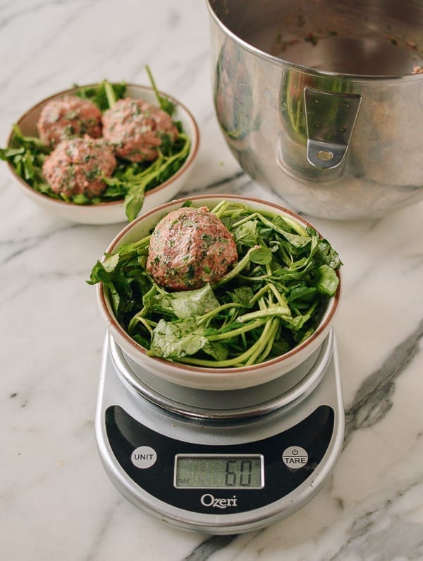 Weighing meatballs, thewoksoflife.com