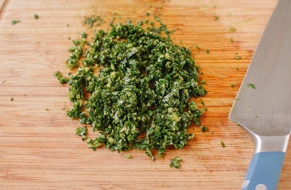 Finely chopped cilantro, thewoksoflife.com