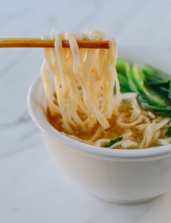 Homemade noodles served in soup, thewoksoflife.com