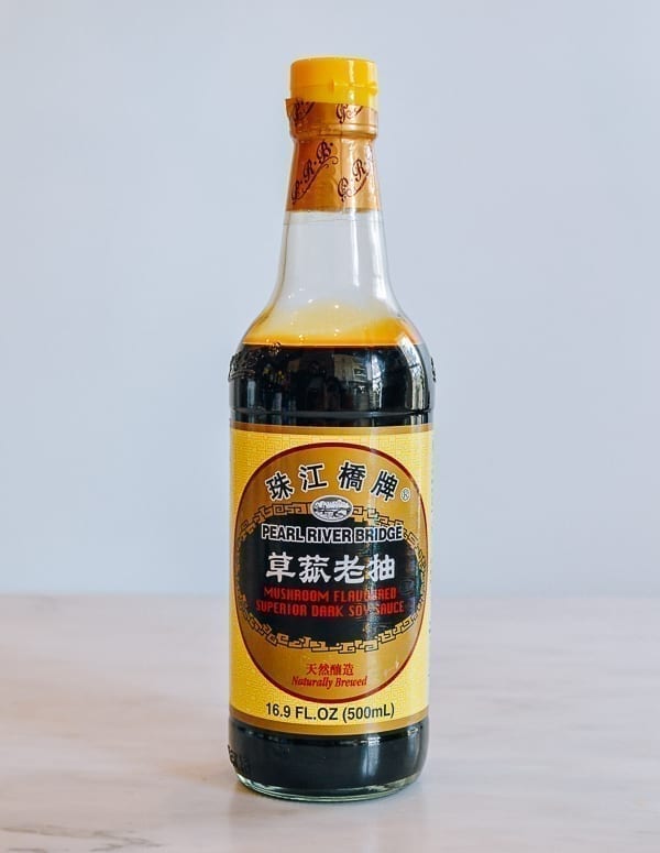 Bottle of Pearl River Bridge Mushroom Dark Soy Sauce, thewoksoflife.com