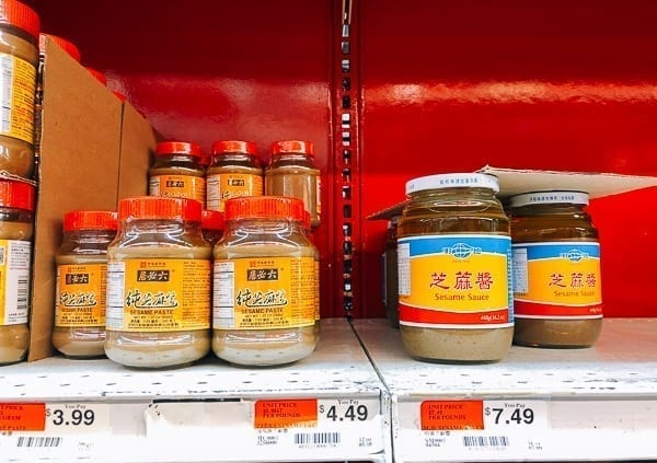 Brands of Chinese sesame paste on store shelf, thewoksoflife.com