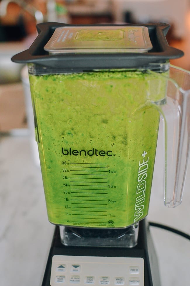 Blended spinach and water, thewoksoflife.com