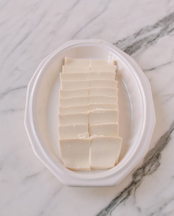 Silken tofu laid out on plate, thewoksoflife.com