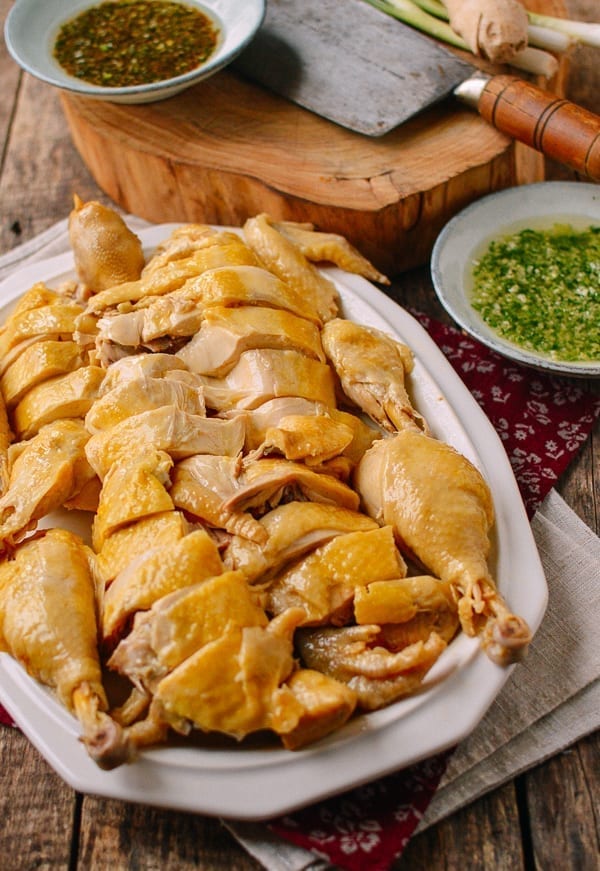 Cantonese poached white cut chicken, thewoksoflife.com