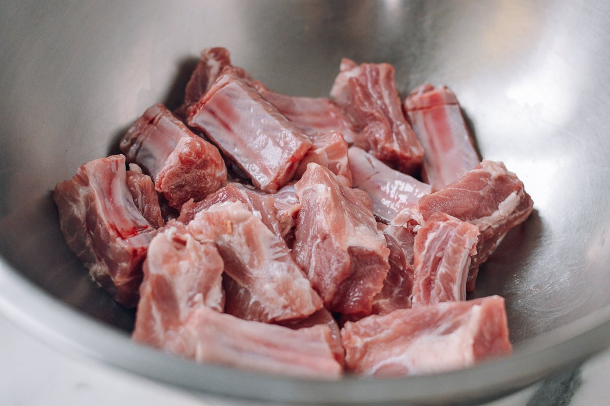 Baby back ribs cut in half, thewoksoflife.com