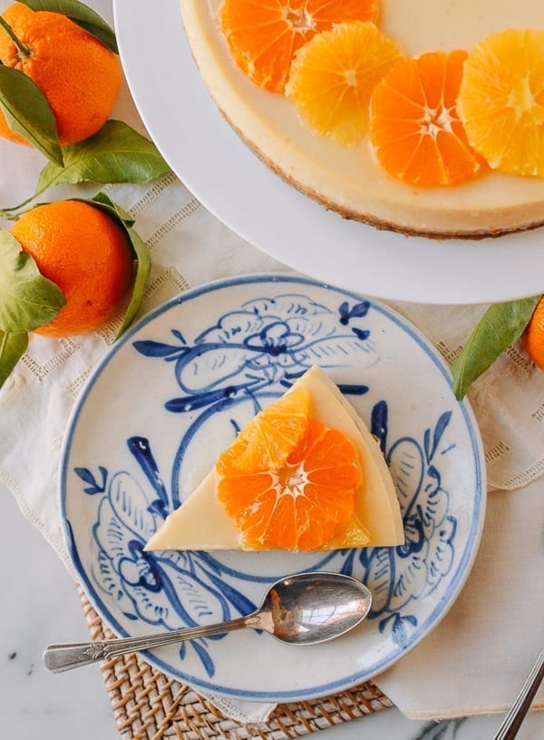 Slice of dairy-free cheesecake, thewoksoflife.com