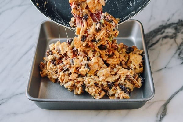 Shaping marshmallow treats in baking pan, thewoksoflife.com