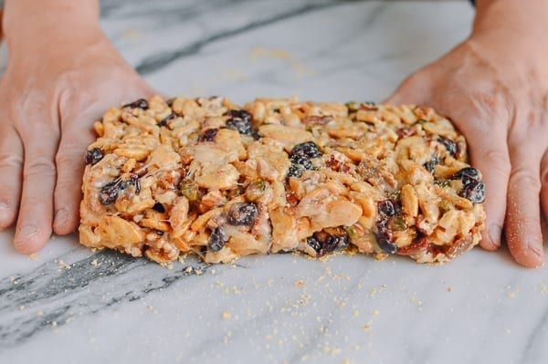 Shaping marshmallow treats on cracker crumbs, thewoksoflife.com