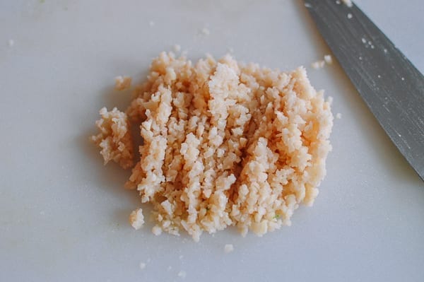 Minced water chestnuts, thewoksoflife.com