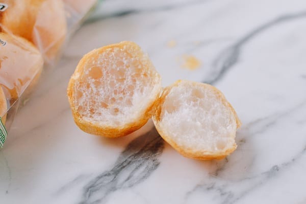 Inside of a fried gluten ball, thewoksoflife.com