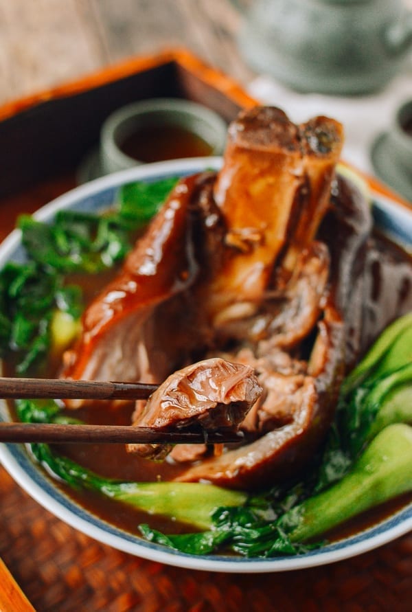 Fall-apart tender Chinese red cooked pork shank, thewoksoflife.com