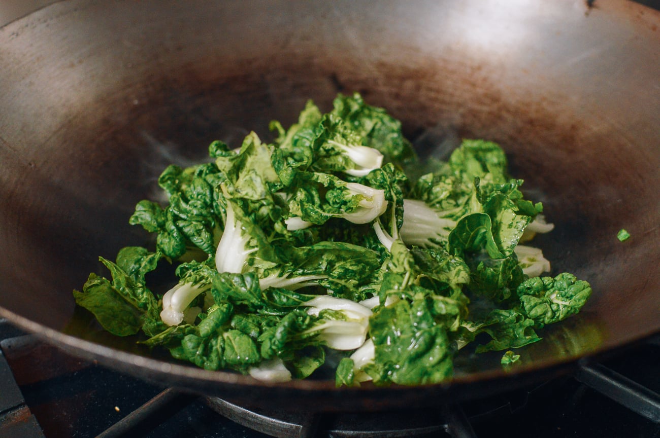 dwarf bok choy in wok