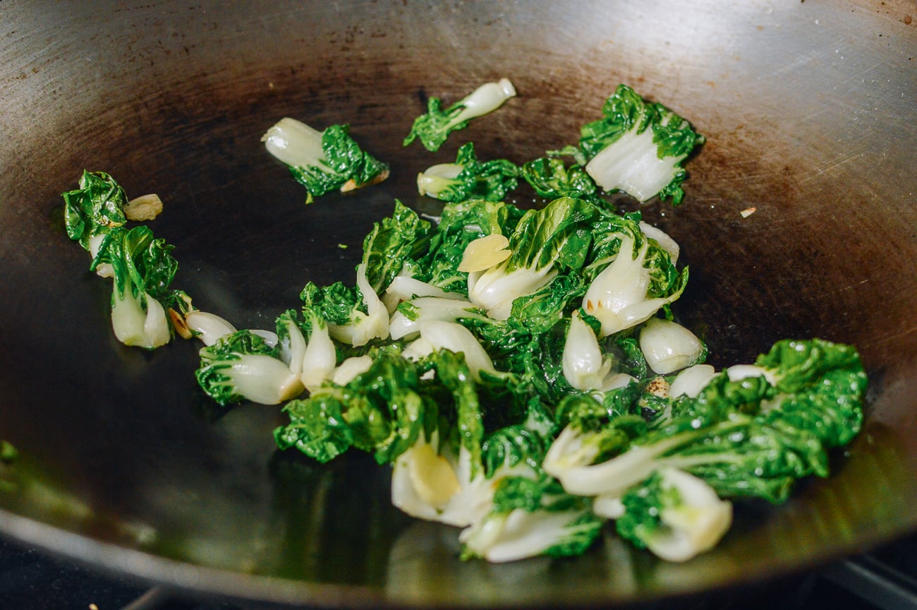 stir-frying bok choy