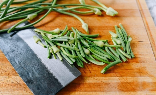 Cutting garlic scapes