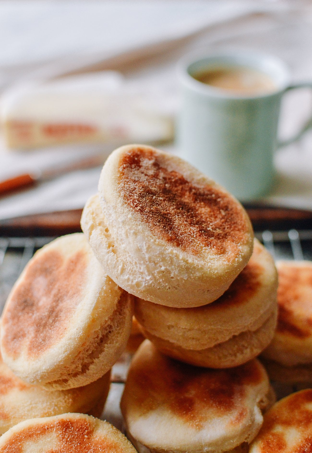 Pile of homemade english muffins