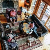 Lake house vacation overhead living room shot, thewoksoflife.com