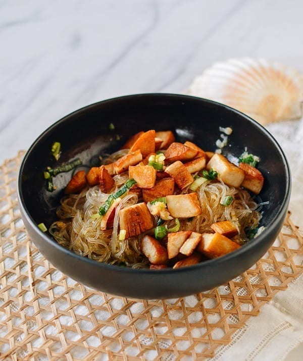 Glass noodles tossed with mushrooms, thewoksoflife.com