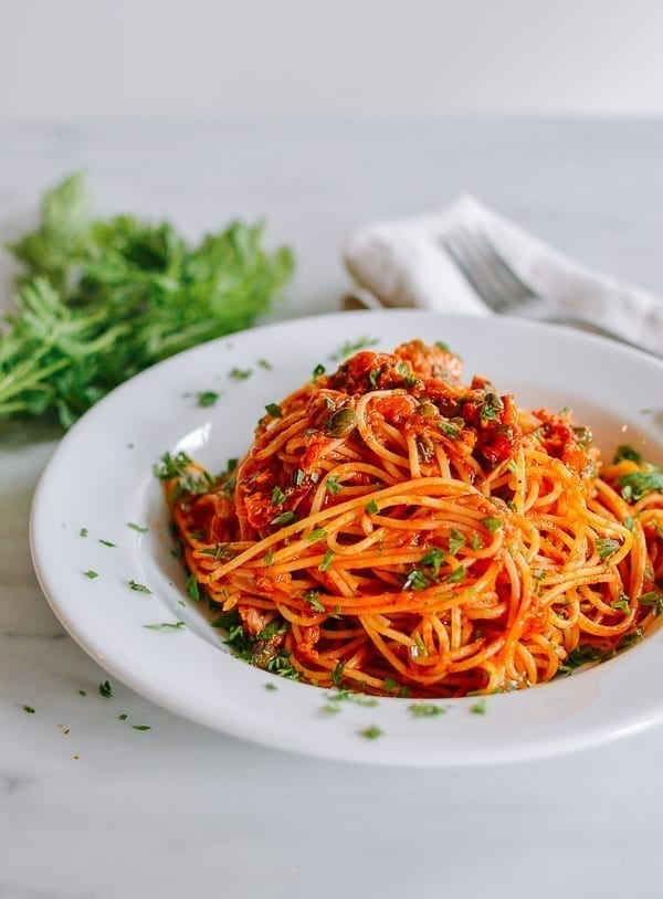 Tuna Tomato Pasta, thewoksoflife.com