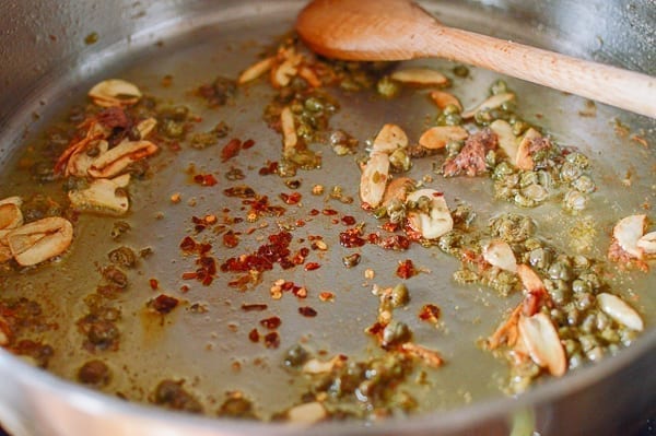 Chili flakes, garlic, and capers, thewoksoflife.com