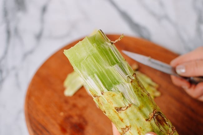 Peeled Celtuce stem, thewoksoflife.com