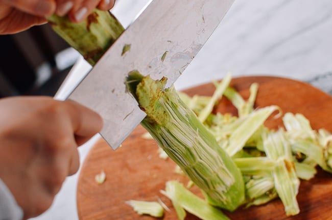 Peeling celtuce, thewoksoflife.com