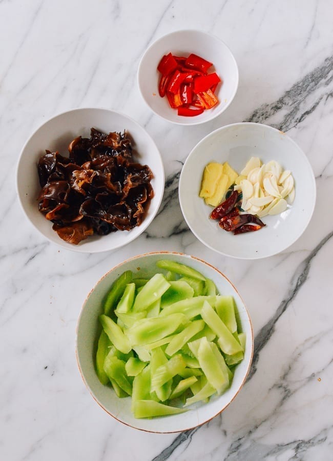 Celtuce Stir-fry ingredients, thewoksoflife.com