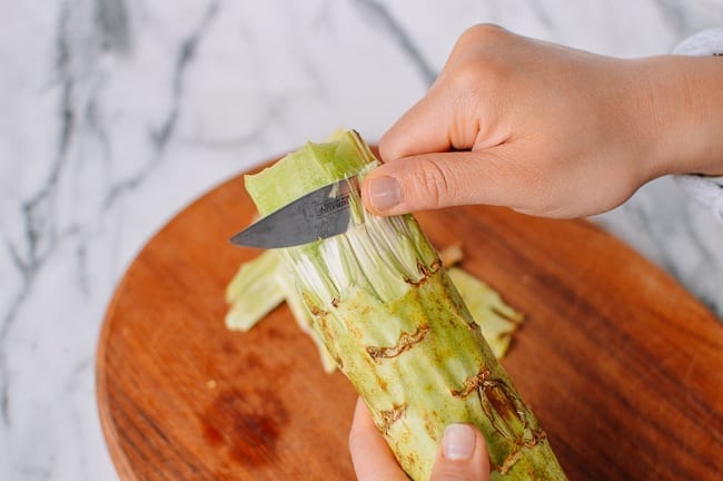 Peeling celtuce, thewoksoflife.com