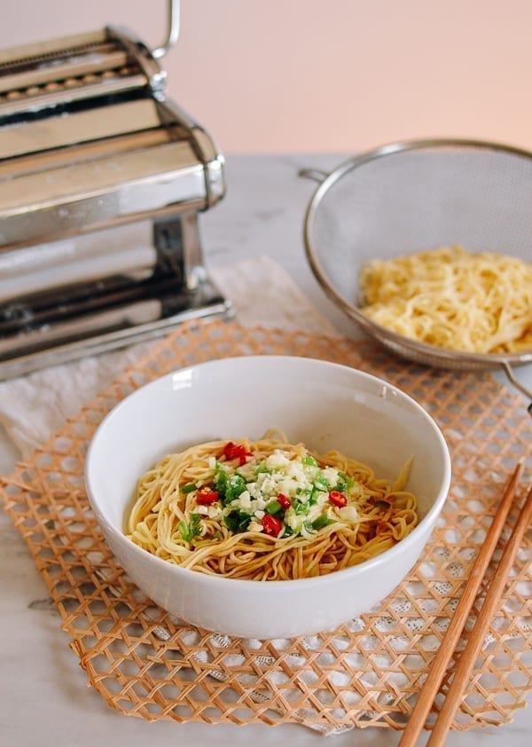 Homemade Chinese Egg Noodles with Garlic, Scallion, and Chili, thewoksoflife.com