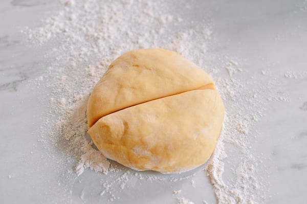 Dividing dough in half, thewoksoflife.com