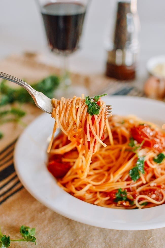 Angel Hair Pasta with Roasted Tomato Sauce, thewoksoflife.com