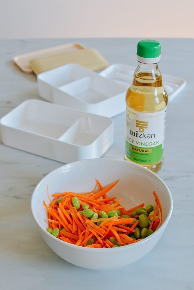 Marinated carrots and edamame with rice vinegar and sesame oil, thewoksoflife.com