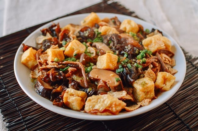 Vegan Steamed Chicken with Mushrooms and Lily Flower, thewoksoflife.com