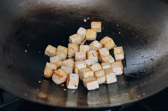 Browned cubes of firm tofu, thewoksoflife.com