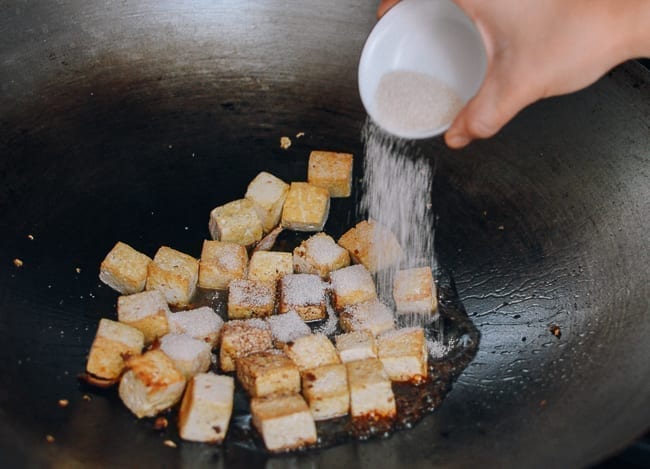 Adding sugar to tofu, thewoksoflife.com