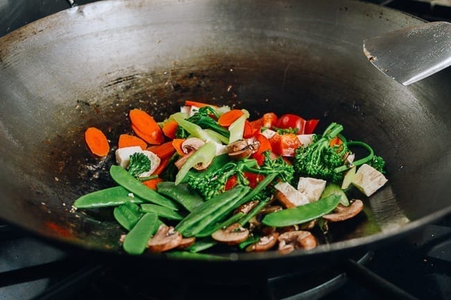 Stir-frying blanched mixed vegetables, thewoksoflife.com