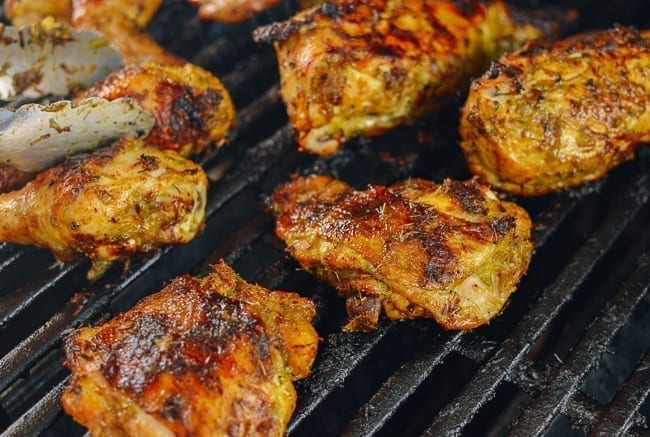 Thai marinated chicken on the grill, thewoksoflife.com