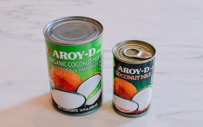 Two sizes of canned coconut milk, thewoksoflife.com