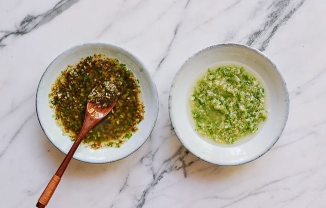 Ginger scallion oil with and without soy sauce, thewoksoflife.com
