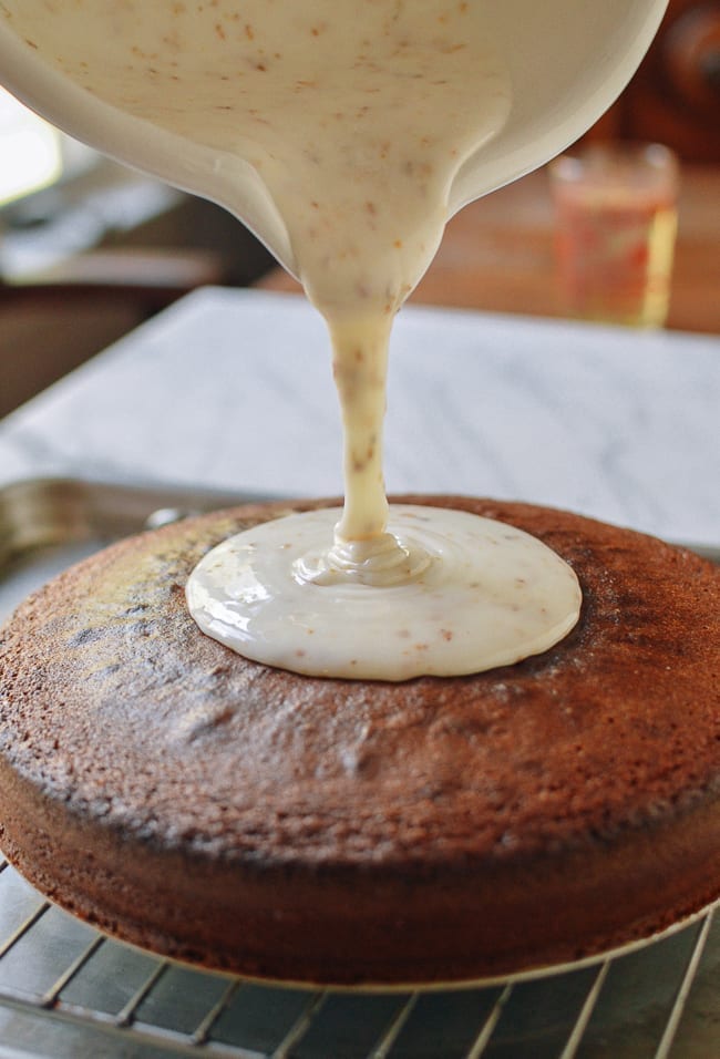 Pouring glaze over cake, thewoksoflife.com