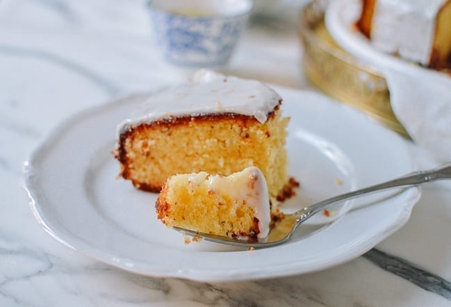 Fork with bite of osmanthus cake, thewoksoflife.com