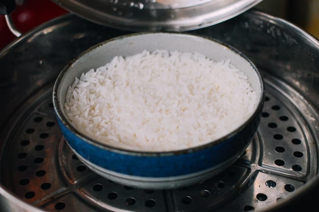 Cooking rice in metal steamer, thewoksoflife.com