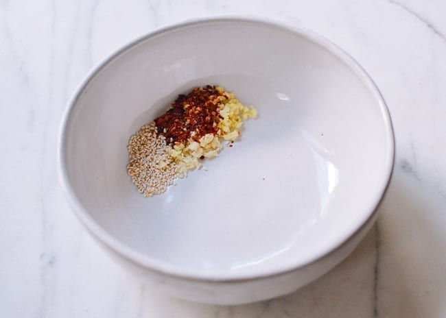 Suan La Fen ingredients in bottom of bowl, thewoksoflife.com