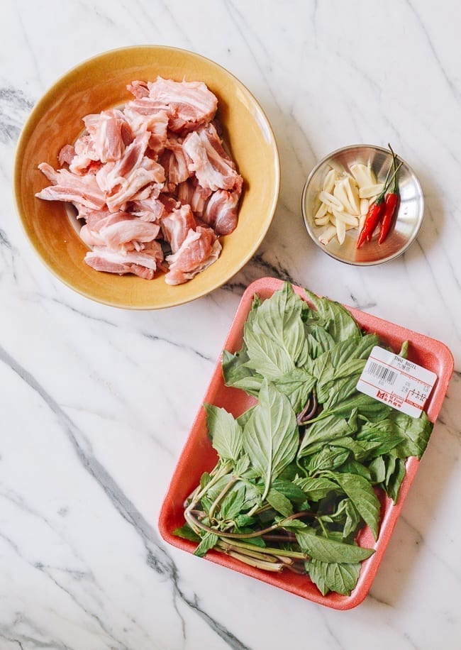 Thai basil pork belly ingredients, thewoksoflife.com