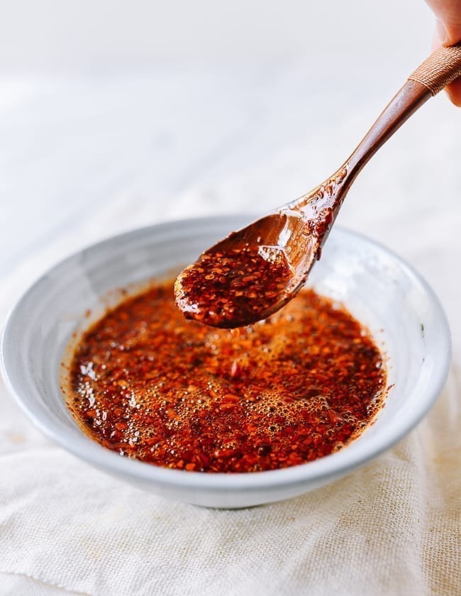 Stirring chili oil, thewoksoflife.com