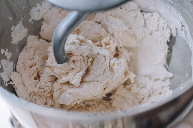 Forming a shaggy dough with flour, salt, and water, thewoksoflife.com