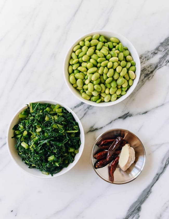 Edamame with Preserved Kale, thewoksoflife.com