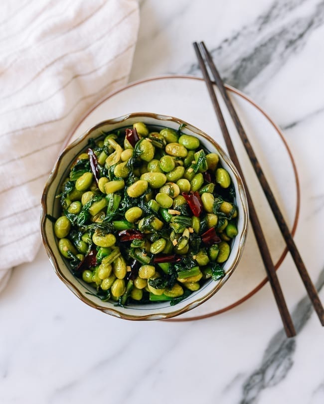 Edamame with Preserved Kale, thewoksoflife.com