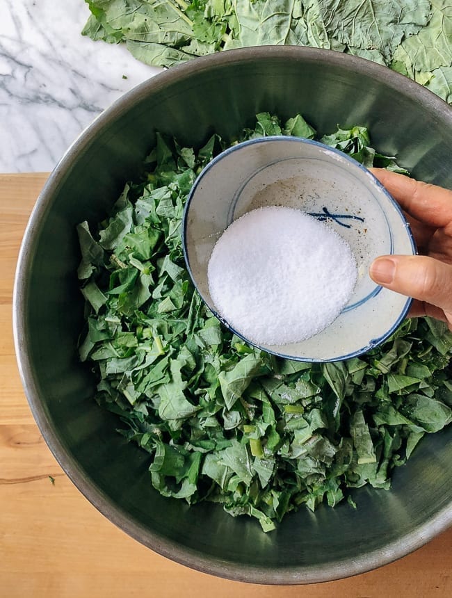 Salting greens, thewoksoflife.com