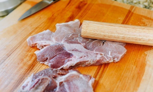 Pounding pork chops with rolling pin, thewoksoflife.com