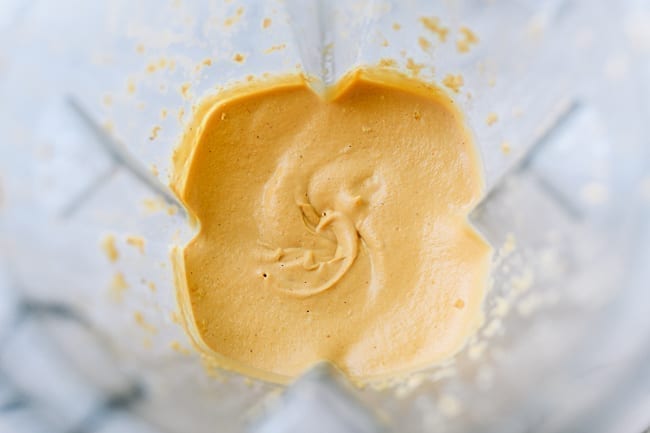 Vegan Queso made from cashews in blender, thewoksoflife.com
